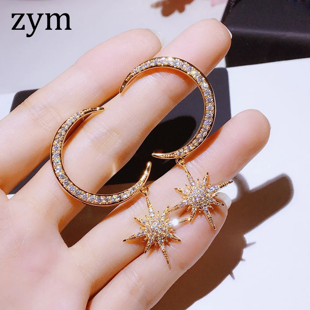 Zym2019 популярный бренд S925 Серебряные серьги с Луной высокого качества серьги с цирконием в форме звезды свежие модные роскошные серьги для танцовщиц