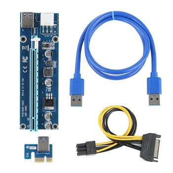 

60cm USB 3.0 Mini PCI-E To PCIe PCI Express 1x To 16x Extender Riser Raiser Card Adapters SATA 6Pin Power Cables For BTC Mining