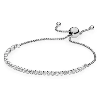 

Original 925 Sterling Silver Bracelet Classic Tennis Sparkling Strand Adjust Bracelet Fit Women Bead Charm Diy Fashion Jewelry