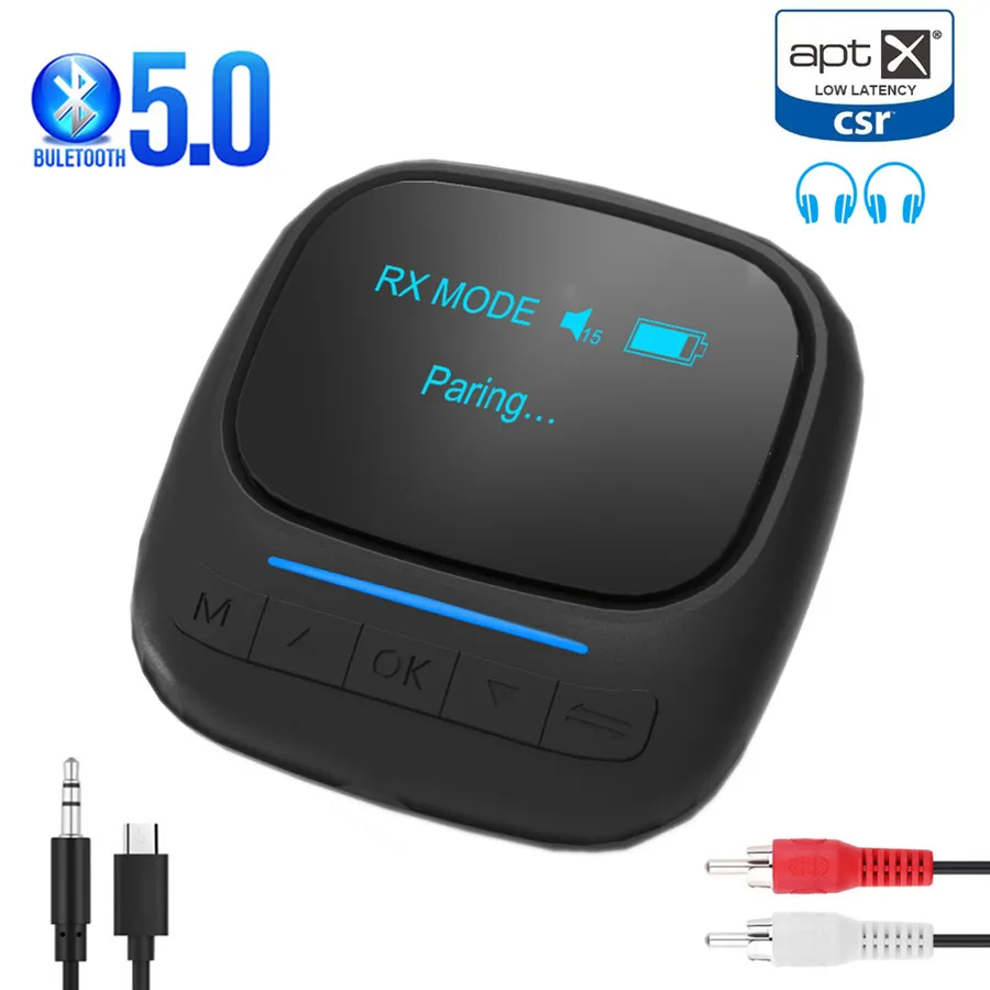 Bluetooth 5 0 аудио передатчик приемник OLED дисплей Aptx LL 3 мм AUX разъем RCA беспроводной