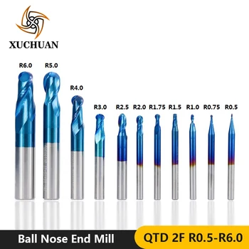 

Ball Nose End Mill HRC 50 Tungsten Carbide Mill Cutter Nano Blue Coated R0.5-R6.0 Router Bit CNC Milling Cutter 2 Flute End Mill