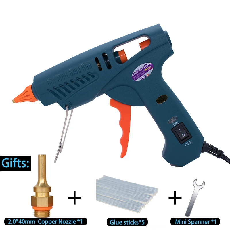 2.0x40mm Nozzle 100 Вт Профессиональный термоклеевой пистолет с 2,0*32 мм сопло Температура промышленного производства нагреватель использовать 11 мм клеевые палочки - Цвет: 2.0x40mm Nozzle