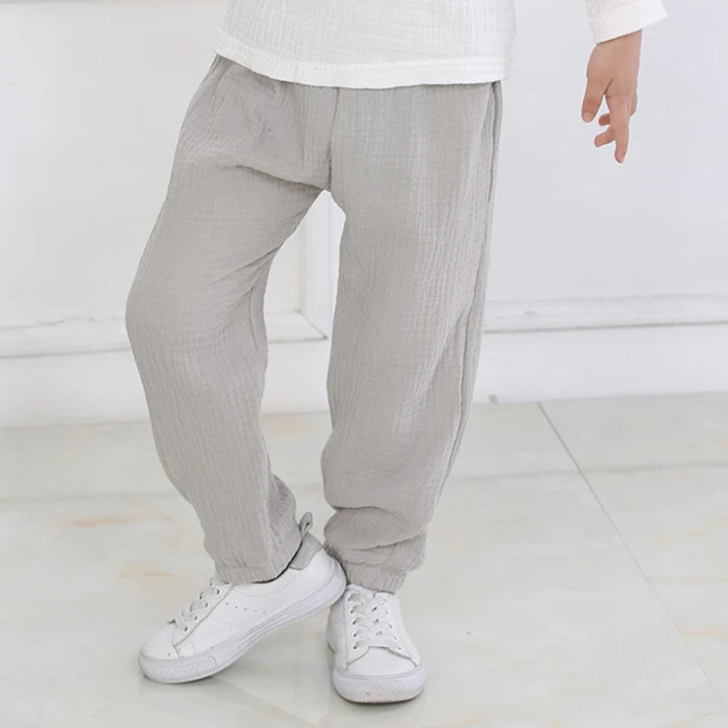 2-7 Yrs Linen Pleated 2022 Baby Boys Girls Summer Cotton Harem Baggy Pants Kids Clothes Children Sweatpants Trousers Breathable