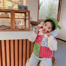 Gilet en tricot pour filles, pull sans manches, dessin animé, pour enfants de 1 à 7 ans, printemps, automne, 2022