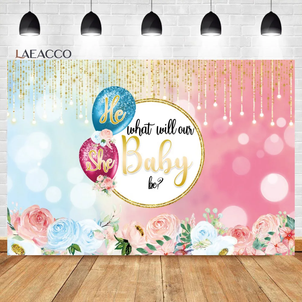 

Laeacco Balloons Gender Reveal Bakdrop Watercolor Flower Gradient Kids Baby Shower Portrait Customized Photography Background
