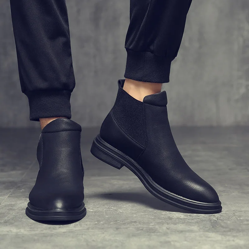

Boots Men Autumn Early Winter High Top Ankle Boots Pointed Toe Flock Nubuck Brand Winter Shoes Fashion Mens Boots 2019