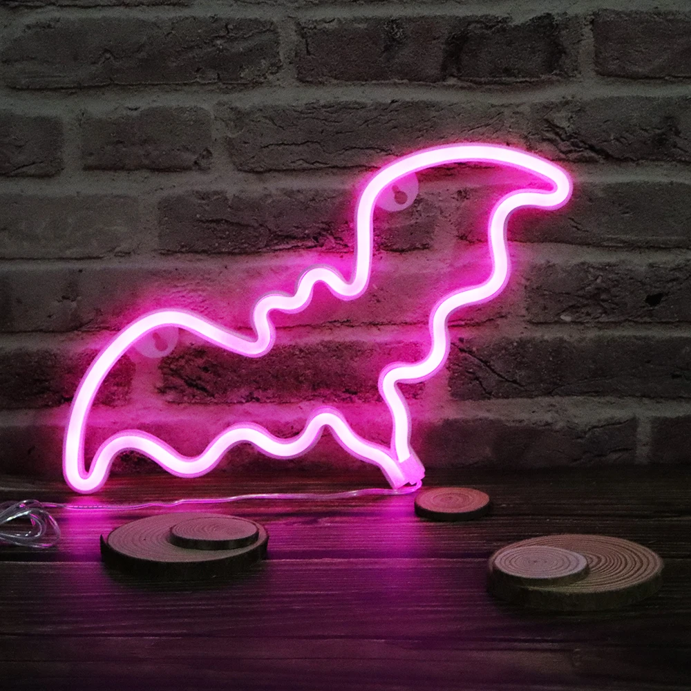 Bat-pink Креативный светодиодный неоновый светильник, знак «сердце любви», украшение для свадебной вечеринки, неоновая лампа на День святого Валентина, юбилей, домашний декор, ночная лампа, подарок - Испускаемый цвет: Bat-pink