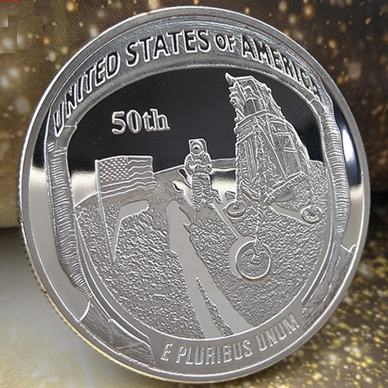 

American Apollo Silver Plated Coin For The Earth to The Moon The First Step liberty coins Souvenirs drop shipping