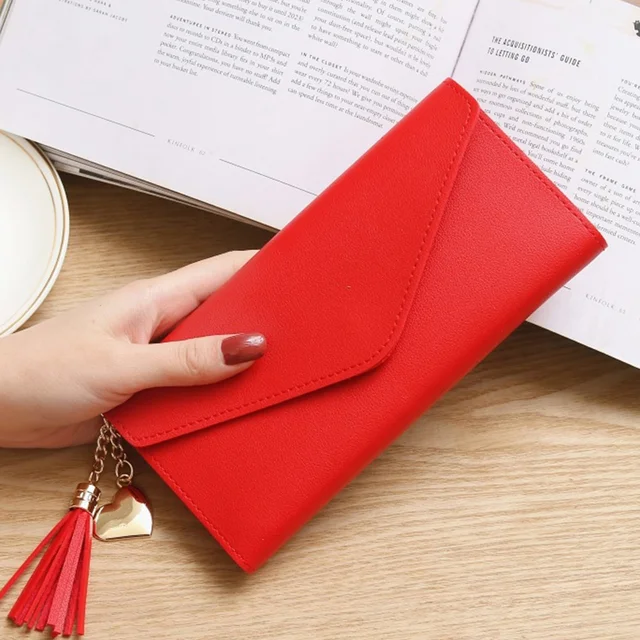 Long Women's Wallet Female Purses Tassel Card Holder Wallets Female PU Leather Clutch Money Bag Pu Leather Wallet Style 2--Color 8