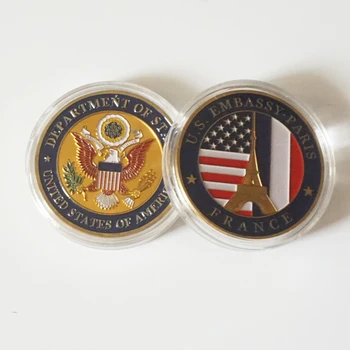 

One sample USA Department Of State Embassy Paris Tower Souvenir Challenge Collectible Gold France Coins