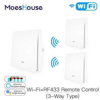 

WiFi Smart Push Button Switch 2-Way RF433 Wall Panel Transmitter Kit Smart life Tuya App Control Works with Alexa Google Home