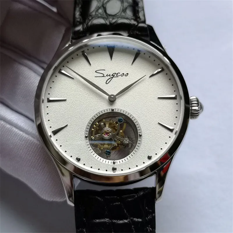 Оригинальные мужские часы Tourbillon ST8002 Move, мужские часы из натуральной кожи аллигатора, мужские механические часы от ведущего бренда s Real Tourbillon - Цвет: White black