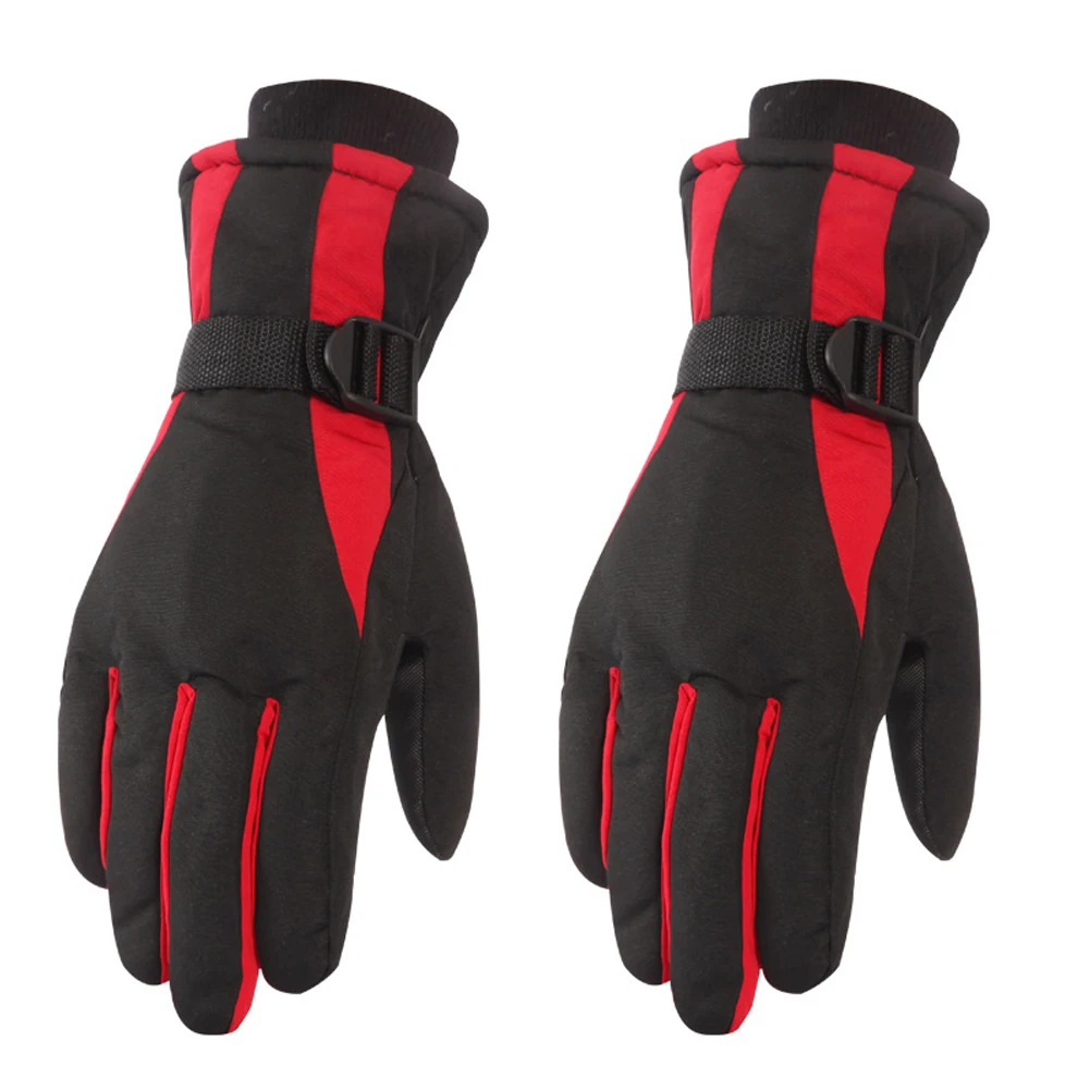 Красный Men Anti Slip Winter Thickened Keep Warm Cycling Waterproof Adjustable Accessories Skiing Gloves Outdoor Climbing Protective - Цвет: Красный