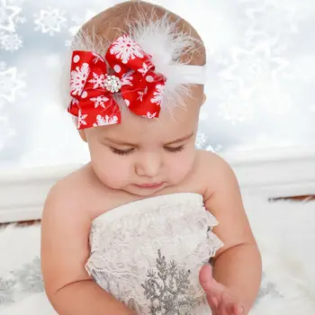 

Pudcoco New Stock Newborn Baby Girl Christmas Cute Red Bow Pint Feather Hair Band Snow Flowers Headband
