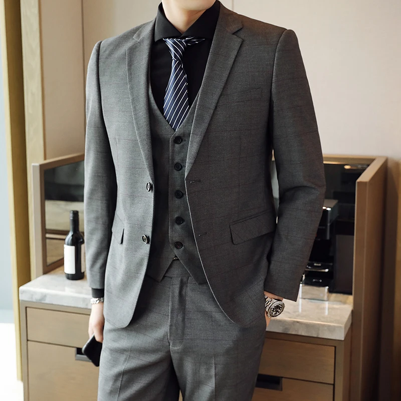 (Куртки + жилет брюки) Высококачественный брендовый официальный деловой сетчатый