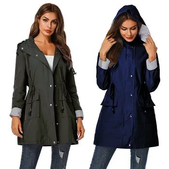

Trend Coat Women Cloak Mid-Length Ladies Windbreaker Spring And Autumn New Hooded Long-Sleeved Slim Windbreaker Jacket