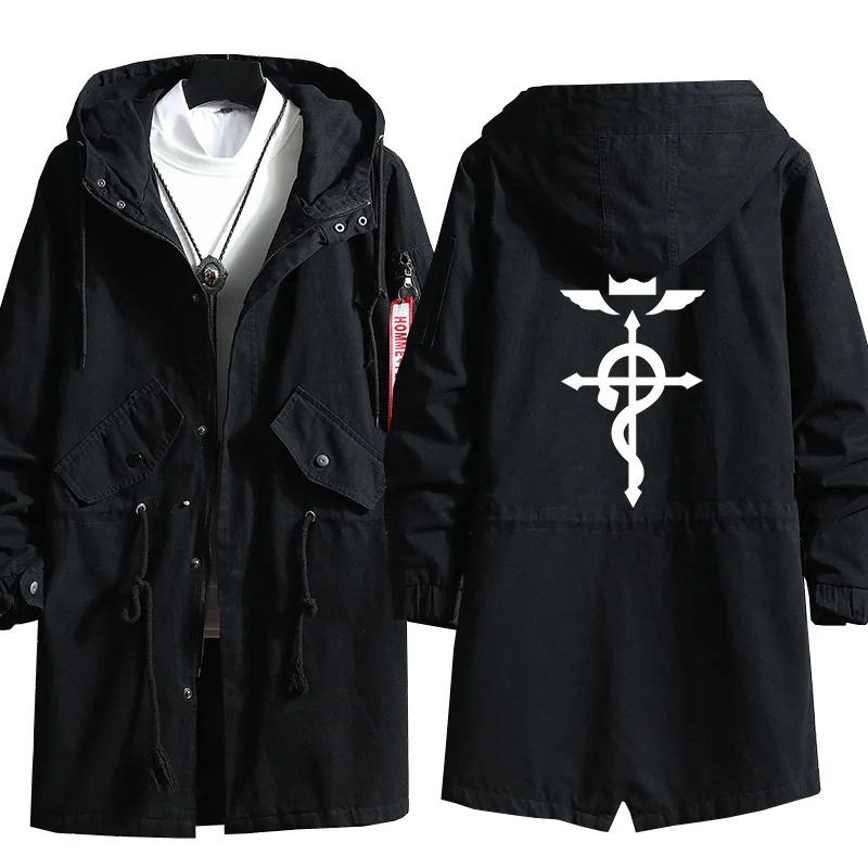 

Anime Fullmetal Alchemist Cosplay Long Hoodie Edward Elric Costume Men Coat Trench Jacket Overcoat for Spring Autumn Plus Size