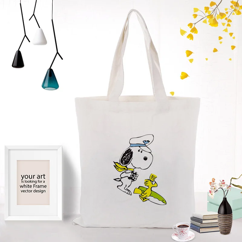 SNOOPY027 Милая Холщовая Сумка-тоут с рисунком собаки из мультфильма, индивидуальный принт, текстовый логотип DIY Eco eologicas, многоразовая хозяйственная сумка, рециркулирующая, повседневное использование - Цвет: SNOOPY027