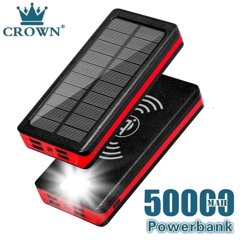 50000mAh Solar Wireless Power Bank Portable Charger Large Capacity 4USB External Battery Fast Charging for Xiaomi IPhone