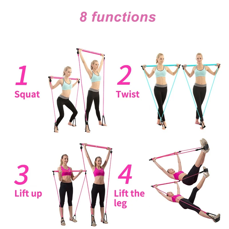 Portable Pilates Bar Kit With Resistance Band Adjustable Pilates Exercise Stick Toning Bar For Yoga Gym Fitness Body Workout