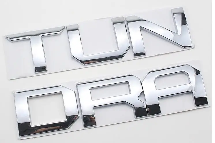 1X Car Styling ABS Top TUN Emblem Rear Trunk LETTER lettering Badge Side Logos Cars Stickers black silver for tundra decal - Цвет: Silver