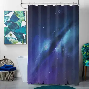 

Shower Curtains Green and Brown Night,Milky Way Inspired Nebula Cluster Galaxy Fantastic Cosmos Constellation, Aqua Dark Blue