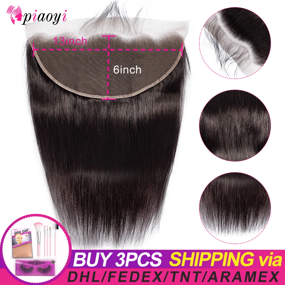 Piaoyi 13x6 Lace Frontal Ear To Ear HD Transparent Malaysian Straight Frontal Remy Human Hair Bleached Knots With Baby Hair