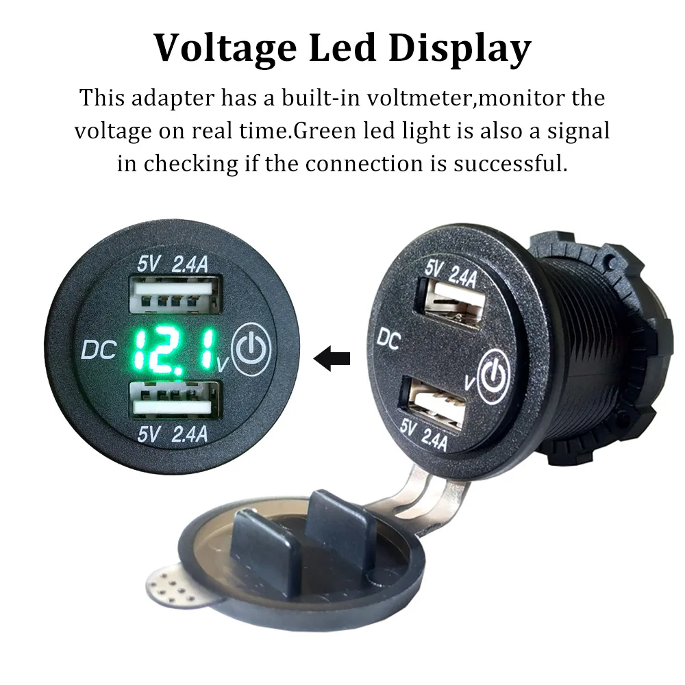 5 в 2.4A двойной USB зарядное устройство разъем светодиодный вольтметр с сенсорным управлением переключатель 60 см кабель для автомобиля лодки мотоцикла грузовика Универсальный