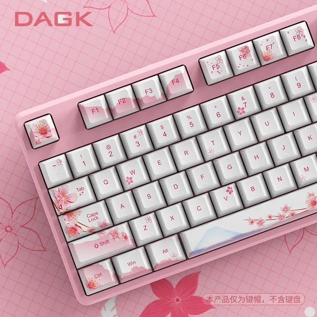 Mount Fuji Sakura Pink Keycaps PBT Key Cap Cherry OEM Profile 128 Keys For Mechanical Keyboard