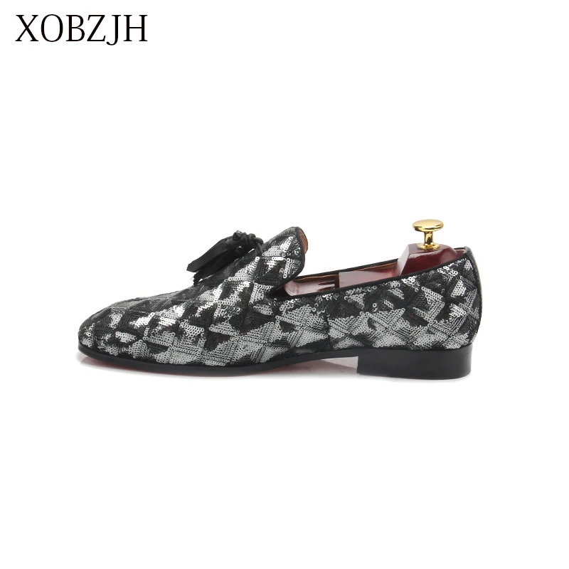 

XOBZJH Fashion Business Dress Men Shoes 2019 New Sequin Cloth Shoes Men'S Suits Wedding Party Slip On Work Gray Shoes Big Size