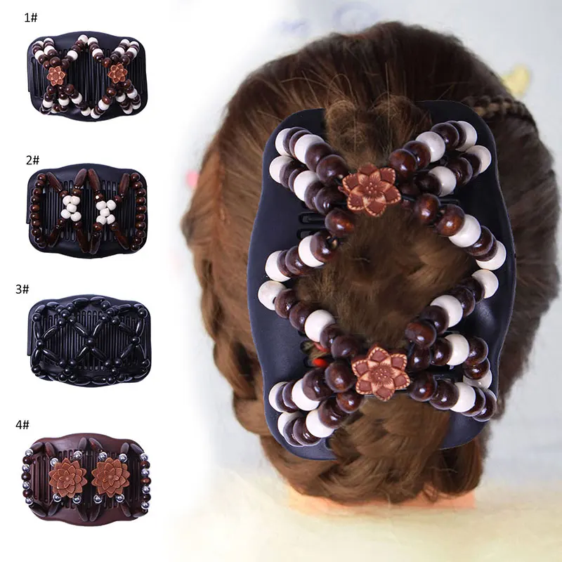 

1Pc Women Vintage Elastic Hairpin Stretch Hair Comb Fashion Beaded Hair Magic DIY Comb Clip Beads Pin Ladies Hair Accessories