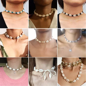

SMJEL Multiple Shell Choker Necklaces Women Coquillage Jewelrys Seashell Pendant Necklace Collier Femme Beach Wedding Accessory