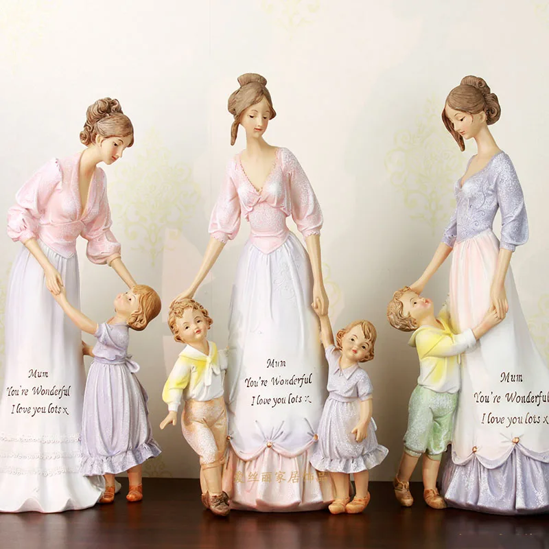 

European Creative Resin Children Mother Statues Crafts Retro Family DesktopHome Furnishing Accessories Figurines Ornament