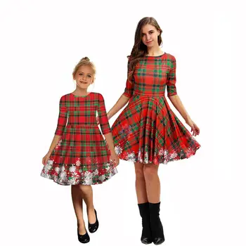 

Christmas Mother Daughter Dress Family Matching Clothes New Year's Christmas Santa Claus Printed Party Dresses M296