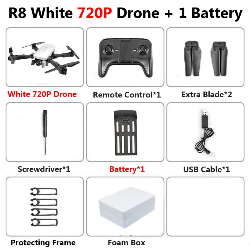 R8 1808 Дрон с двойной камерой 1080P 4K PX1600W HD WiFi FPV оптический поток Автоматическая красота RC Квадрокоптер вертолет XS816 SG106 - Цвет: 720P White 1B FB