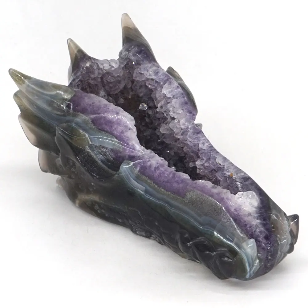

Dragon Head Skull Natural Gemsstone Geode Agate Crystal Healing Reiki Decor5.51