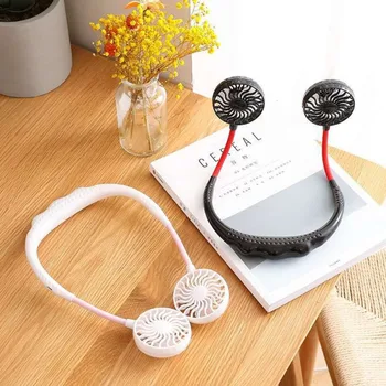 

Creative Mini USB Rechargeable Wearable Fans Sports Dual-Head Handsfree Neckband Fan