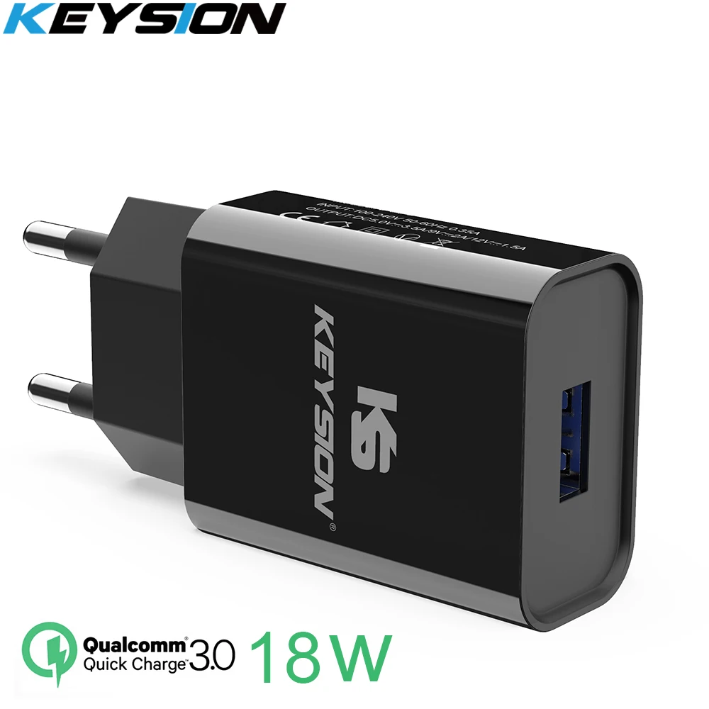 

KEYSION 18W Quick Charge 3.0 Fast Mobile Phone Charger EU Plug Wall USB Charger Adapter for iPhone Samsung Xiaomi Redmi Huawei