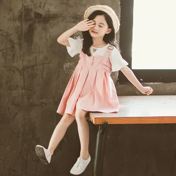 

Girls Summer Clothes Set White Shirt Overall Skirt Boutique Kids Clothing Tracksuit For Children School Costume Kids Fashion 8 9