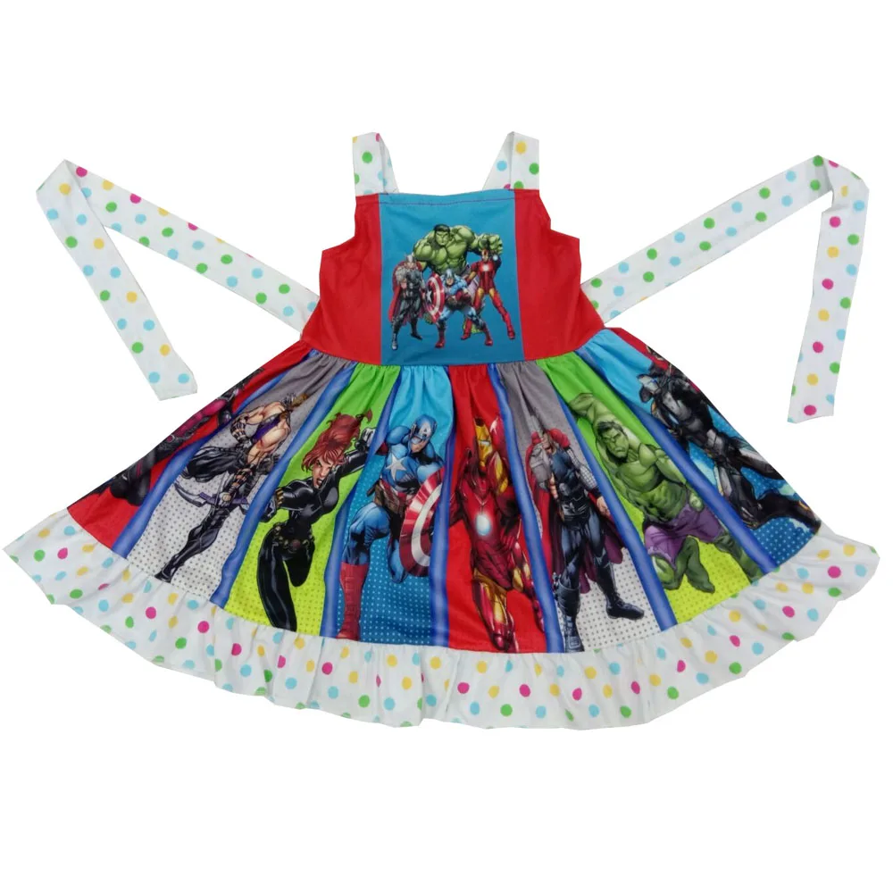 Популярный Киношный рисунок с героями мультфильмов; платье для девочек; платье в горошек с поясом; одежда для маленьких детей