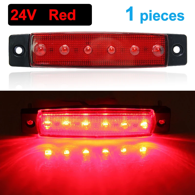 1pcs 24V Red Автомобильное наружное светодиодное освещение 24 в 12 В 6 светодиодный автомобильный Автобус Грузовик UTE боковой габаритный индикатор низкий светодиодный Предупреждение ющий задний боковой тормозной фонарь - Испускаемый цвет: 1pcs 24V Red