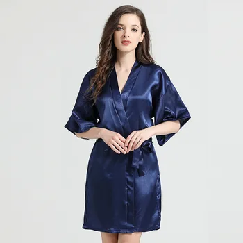 

Solid Lady Sexy Mini Robe Casual Soft Satin Homewear Kimono Homewear Nightwear Bath Gown Nightgown Wedding Robe Sleepwear