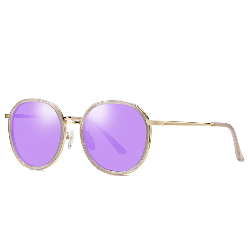 Purple Новые Круглые Солнцезащитные очки женские розовые модные трендовые поляризованные солнцезащитные очки мужские летние вождения фиолетовые поляризованные линзы оттенки 166 - Цвет линз: Purple