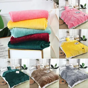 

1PC Fuzzy Fur Throw Blanket Soft Warm Mat For Bed Sofa Living Room Office Striped Blanket Coral Fleece Blanket Milk Fleece*