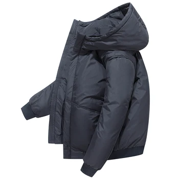 

Down jacket men's short style thickened 2020 new handsome youth trend loose white duck down coat cotton padded jacket