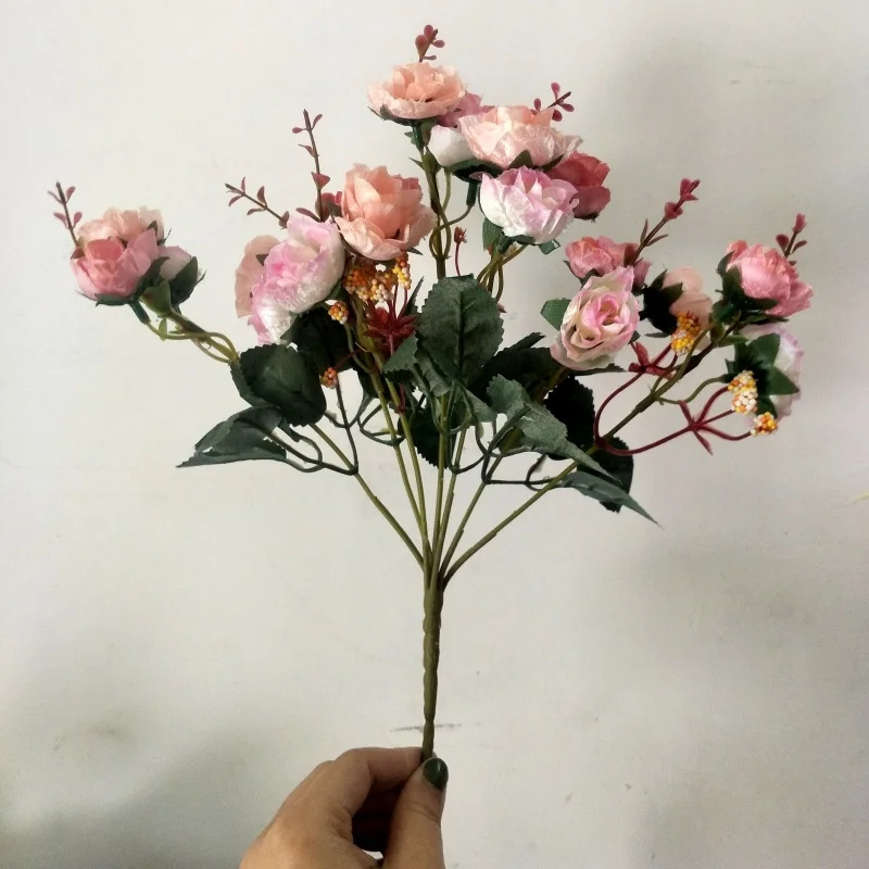 1 букет свежих искусственных цветов розы 21 голова Романтический DIY поддельные шелковые цветочные для свадебной вечеринки украшения дома - Цвет: D