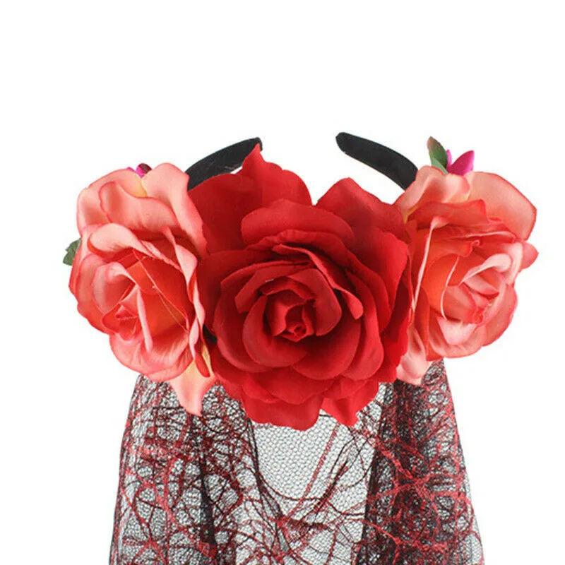 День мертвых вуаль труп розы для невесты мексиканский Хэллоуин нарядное платье цветок повязка на голову Хэллоуин аксессуар к костюму для вечеринки - Цвет: C