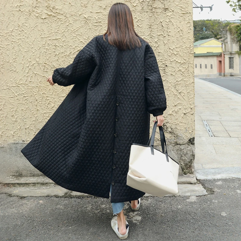 Женский Тренч большого размера, длинное пальто из хлопка, большие размеры, женская зимняя осенняя одежда, верхняя одежда, ветровка черного цвета