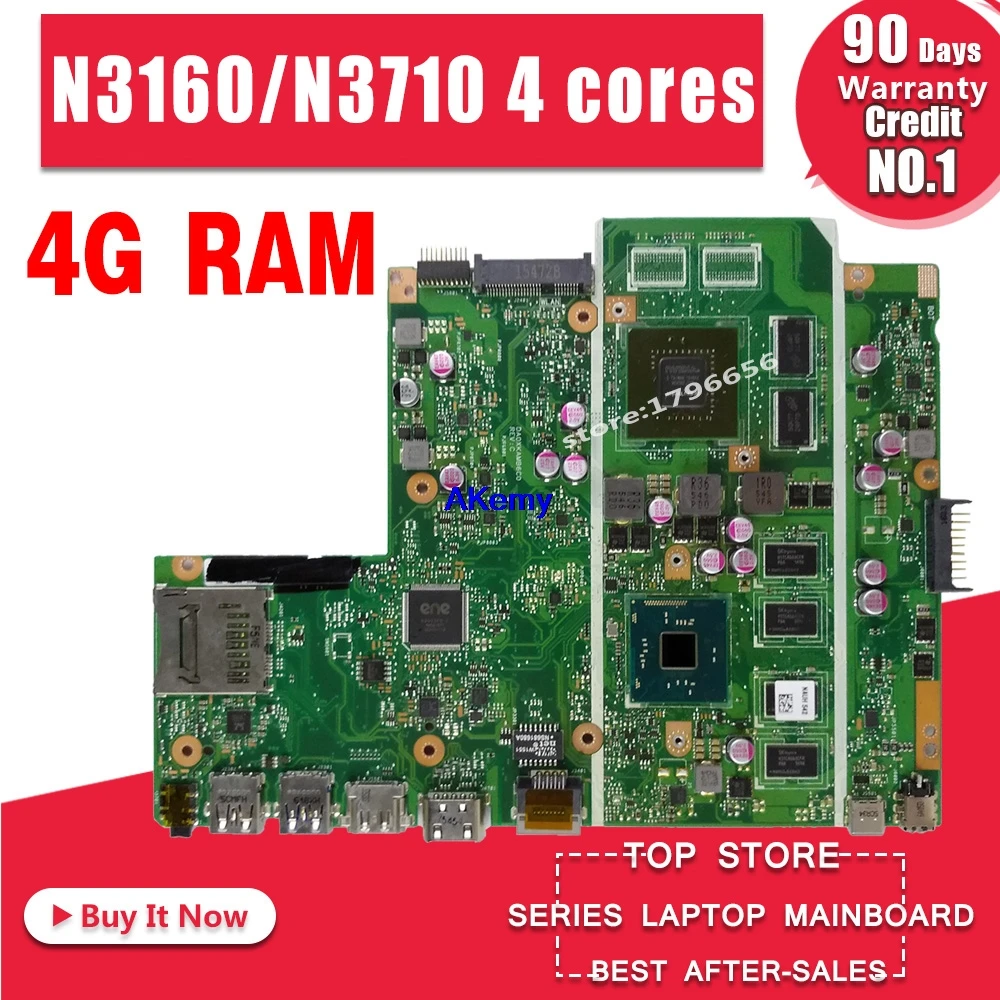 

X541SC N3160/N3710 4 cores cpu 4G N15V-GL1-KB-A2 mainboard REV 2.0 For ASUS X541S X541SC laptop motherboard 90NB0C10-R00010