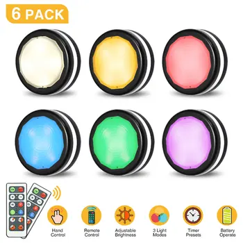 

DIGOO 6 Pcs Dimmable LED Under Cabinet Light with 2 Remote Control Battery Operated Closet Lights for Wardrobe Bathroom lighting